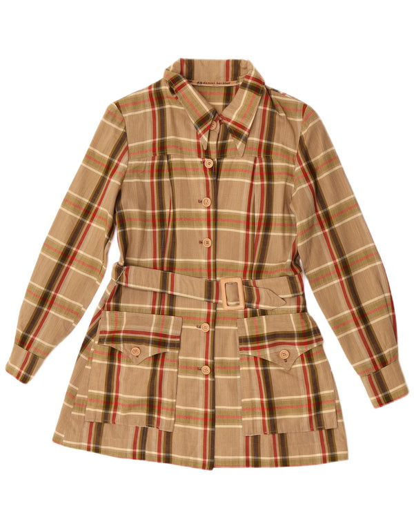 Camicetta a camicia lunga da donna Daniel Hechter UK 10 piccolo quadretto marrone