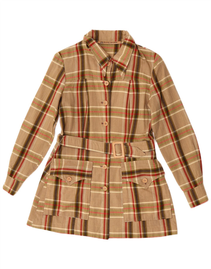 Camicetta a camicia lunga da donna Daniel Hechter UK 10 piccolo quadretto marrone