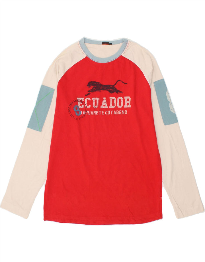 INVICTA Boys Graphic Top Long Sleeve 13-14 Years Red Colourblock Cotton Vintage Invicta and Second-Hand Invicta from Messina Hembry 