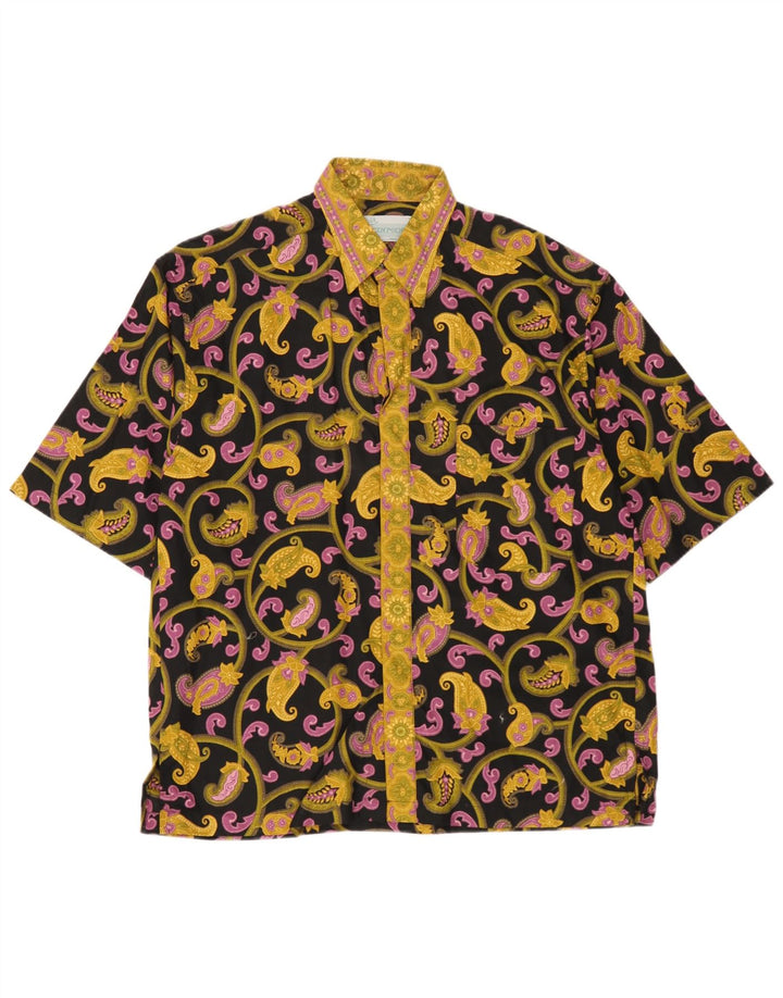 Camicia vintage da uomo a maniche corte in cotone Paisley giallo medio