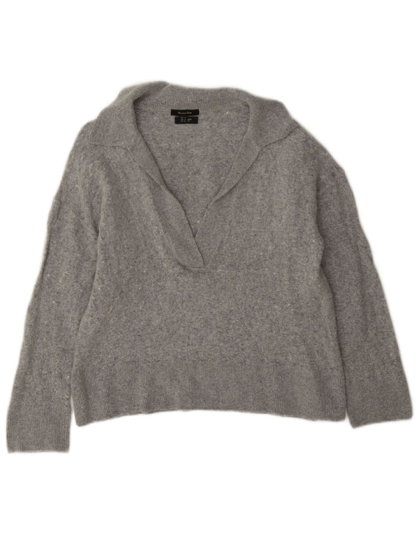 Maglione corto da donna con collo a polo corto Massimo Dutti UK 10 piccolo in viscosa grigia