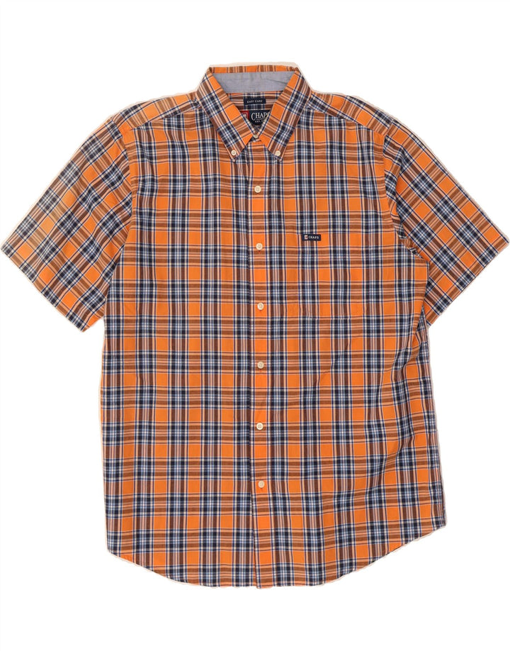 CHAPS Mens Easy Care Short Sleeve Shirt Large Orange Check Cotton Vintage Chaps and Second-Hand Chaps from Messina Hembry 