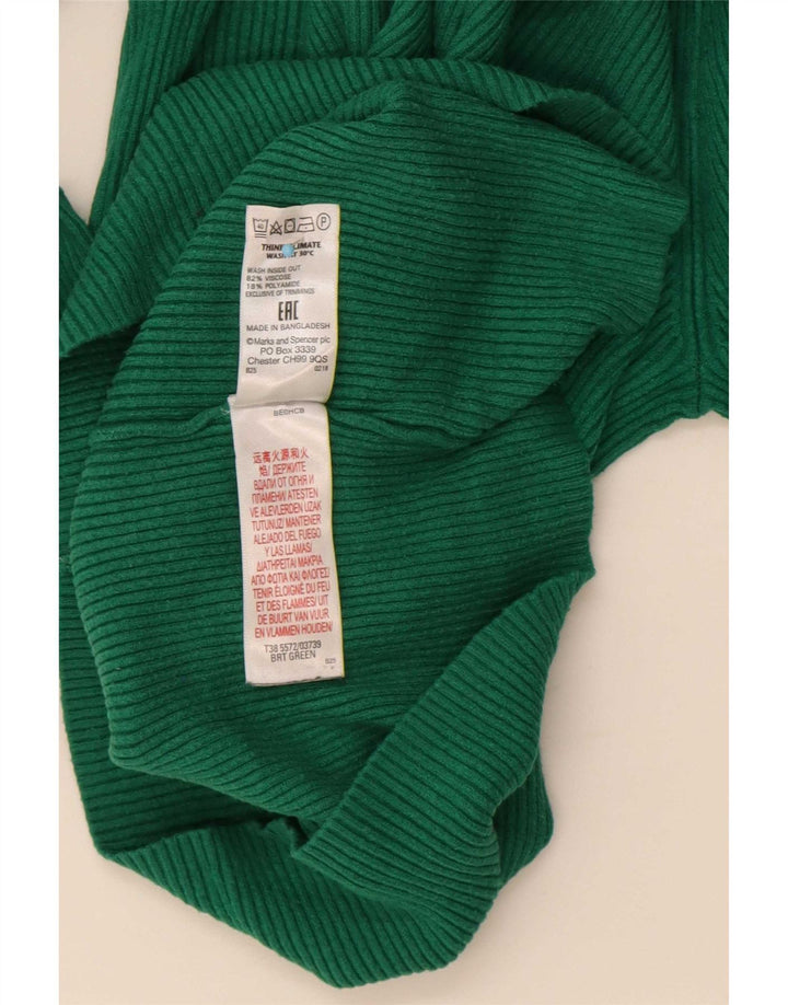 Maglione maglione a collo alto da donna Marks & Spencer UK 10 piccolo verde viscosa