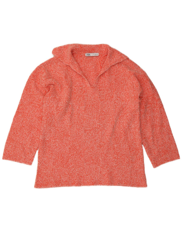 Maglione oversize con collo a polo oversize da donna Zara UK 10 piccolo arancione screziato