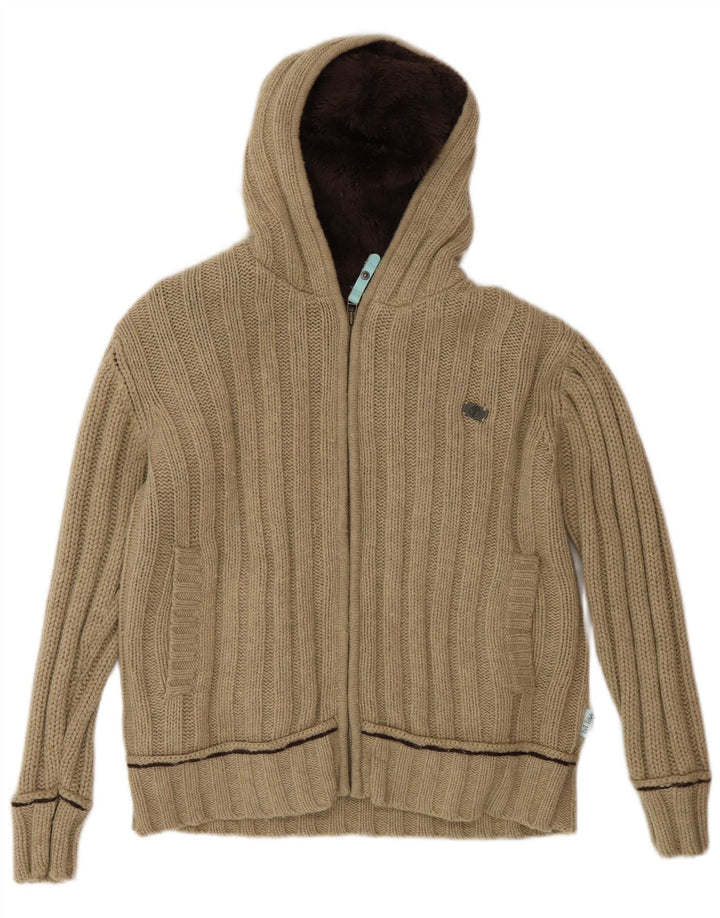 Maglione cardigan con cappuccio da donna Fat Face UK 14 Lana d'agnello beige medio