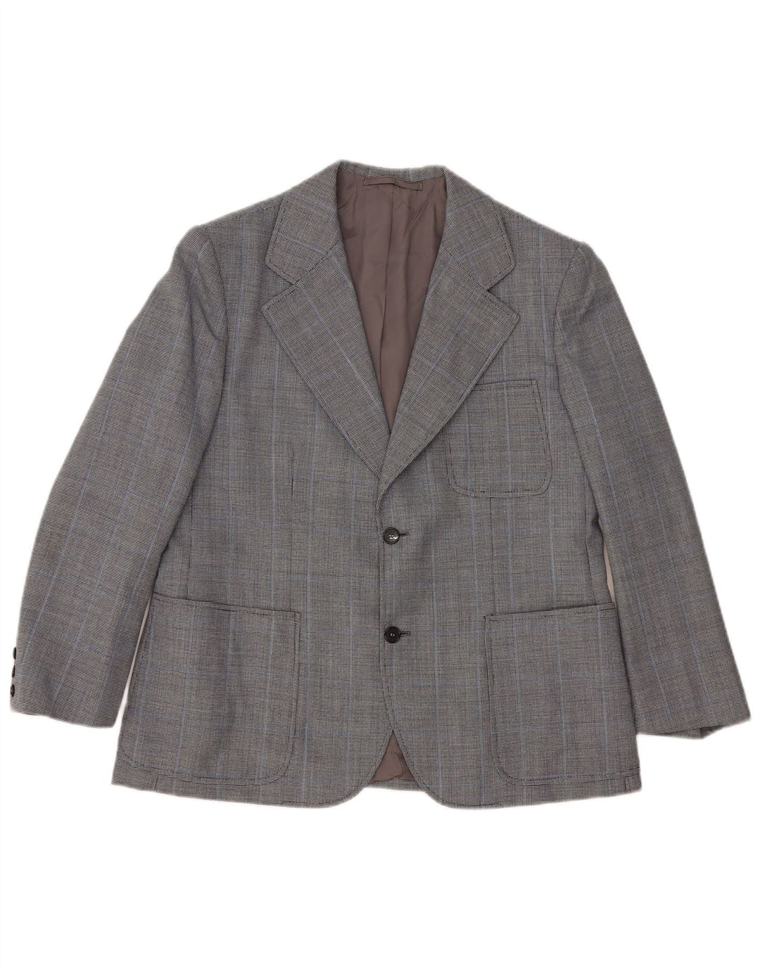 Abito vintage da uomo a 2 bottoni e 2 pezzi UK 40 grande W36 L26 blu navy a quadri