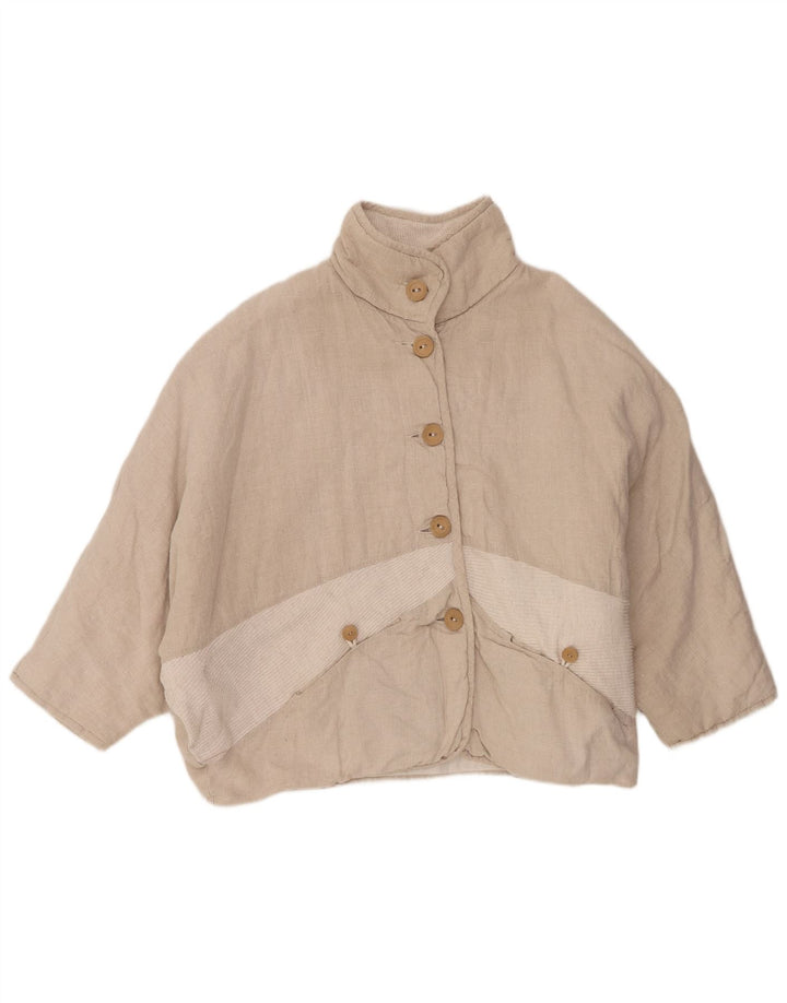 Bomber vintage da donna con maniche a 3/4 UK 16 Large Beige Colourblock