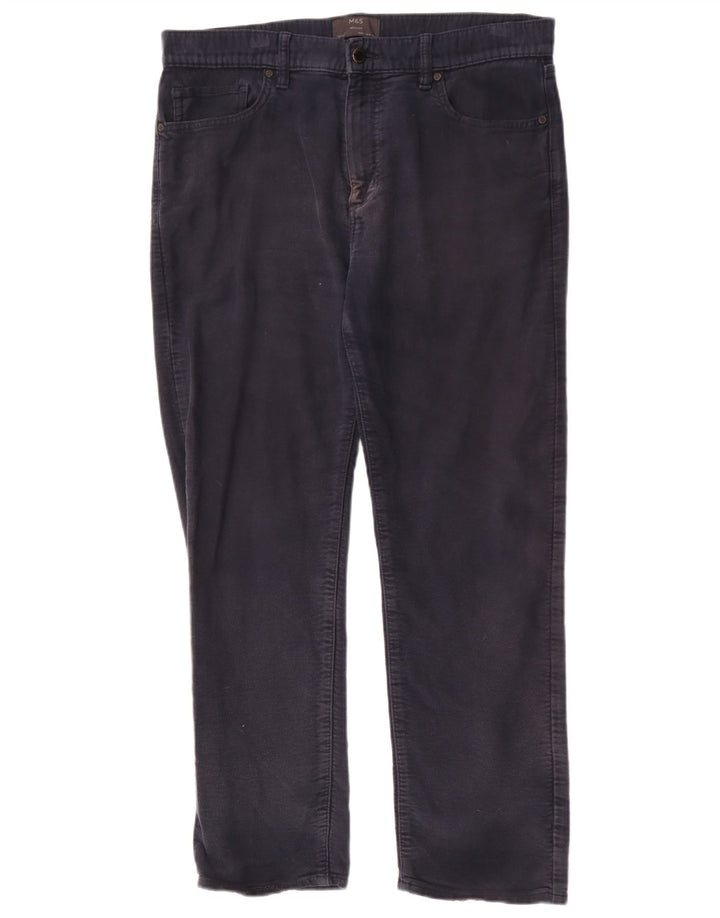 Pantaloni casual regolari da uomo Marks & Spencer W36 L29 cotone blu navy