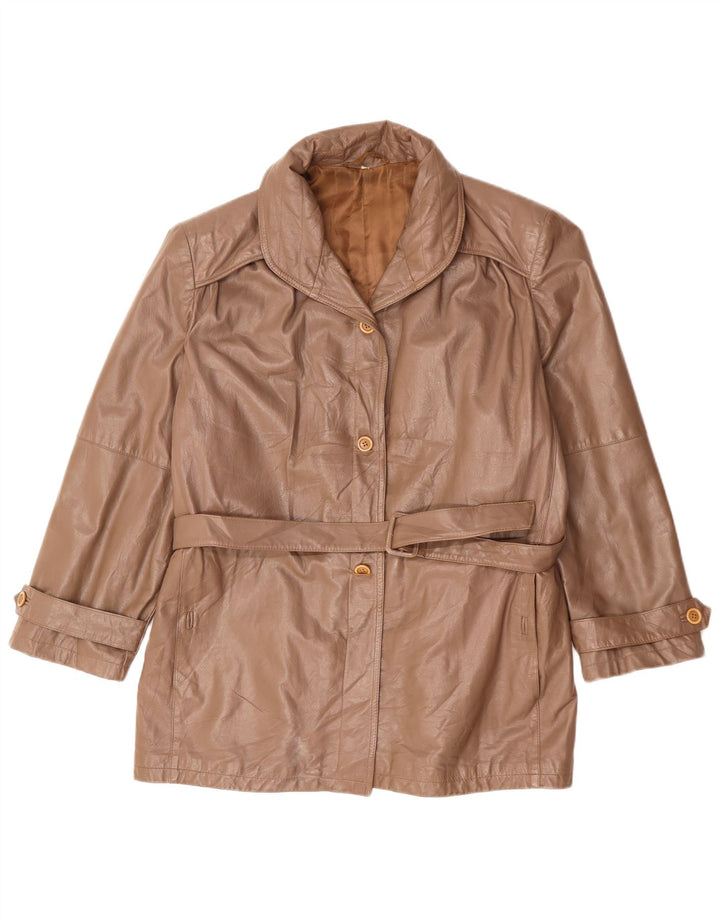 Giacca in pelle oversize da donna vintage IT 52 2XL Marrone