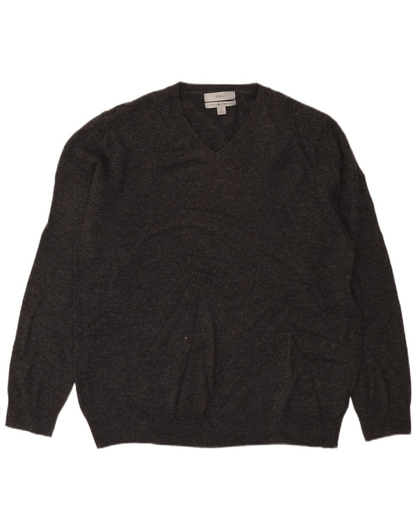 Maglione Zara da uomo con scollo a V, grande lana d'agnello grigia