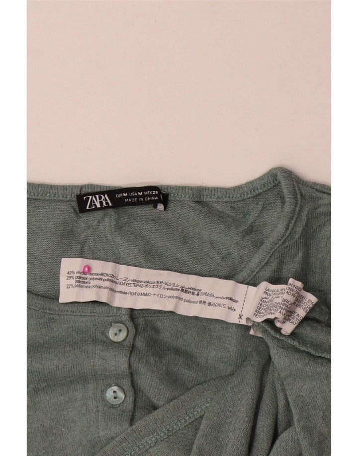 Maglione cardigan corto da donna Zara UK 12 Viscosa verde medio