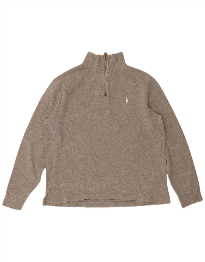 Polo Ralph Lauren Top da uomo con zip e collo a maniche lunghe in cotone grigio medio
