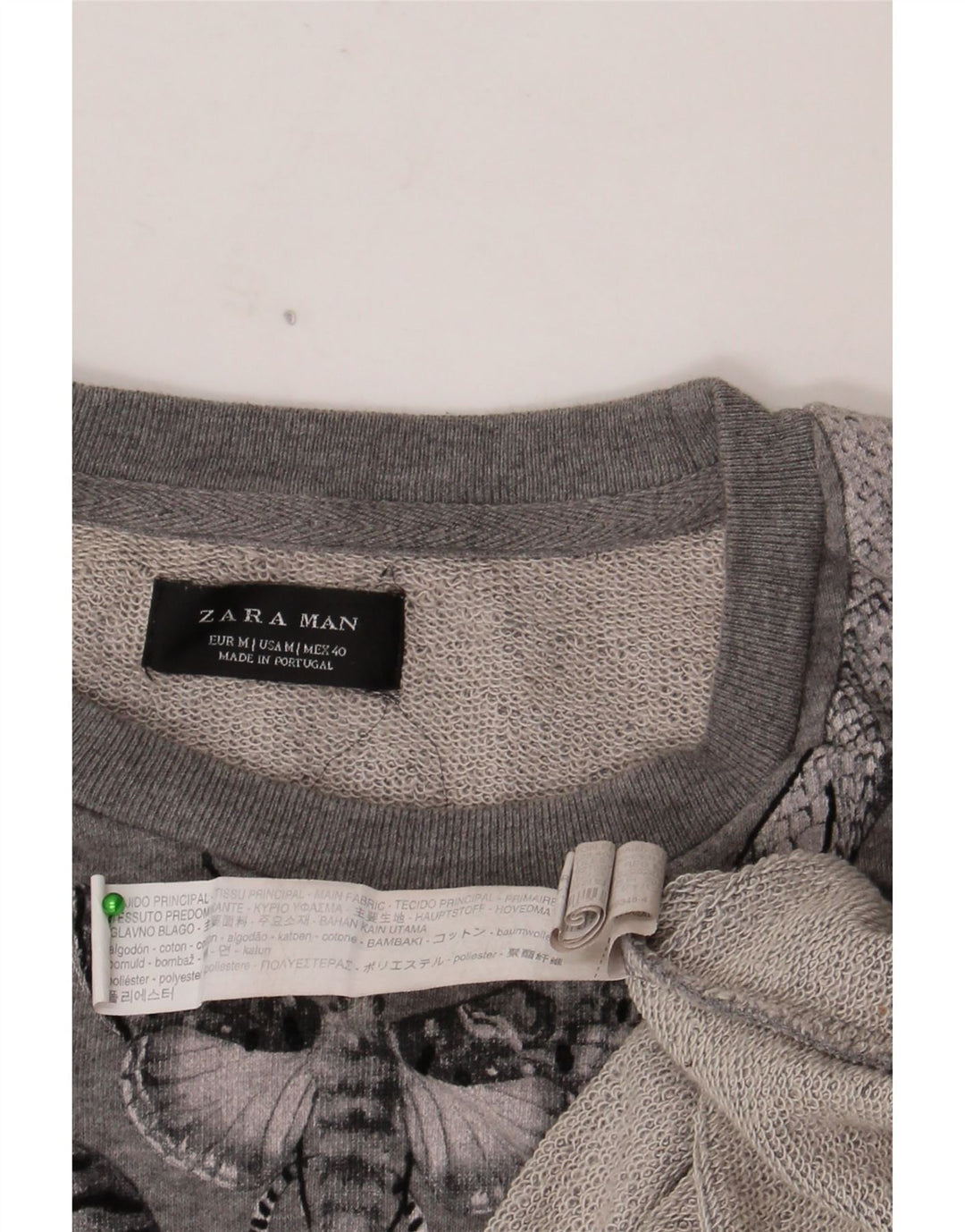Felpa grafica da uomo Zara in cotone floreale grigio medio