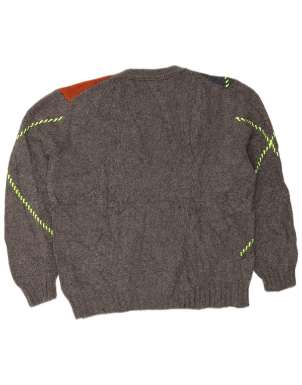 Maglione da uomo girocollo Benetton maglione grande in lana color block grigio