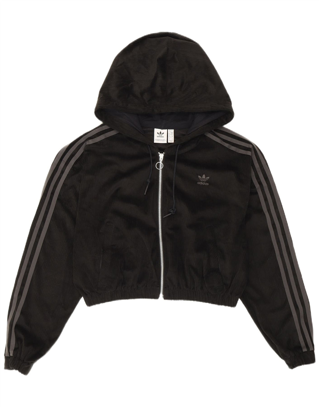 Maglione con cappuccio e zip oversize corto da donna Adidas UK 10 piccolo poliestere nero