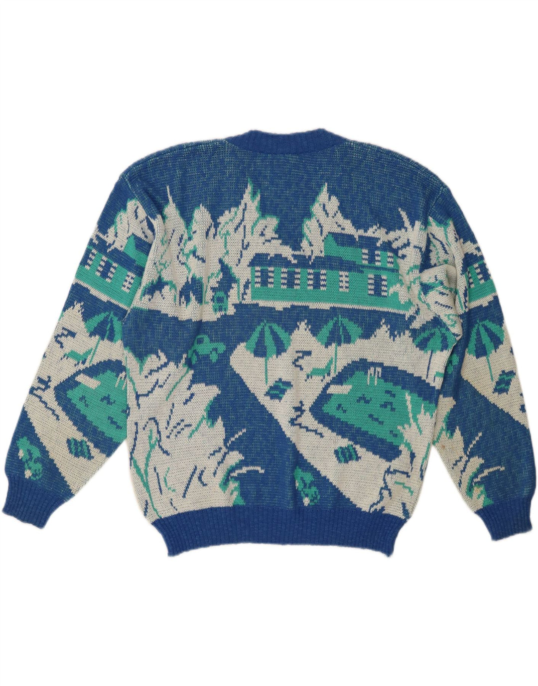 Maglione da donna con scollo a V con motivo astratto VINTAGE IT 52 2XL Blu