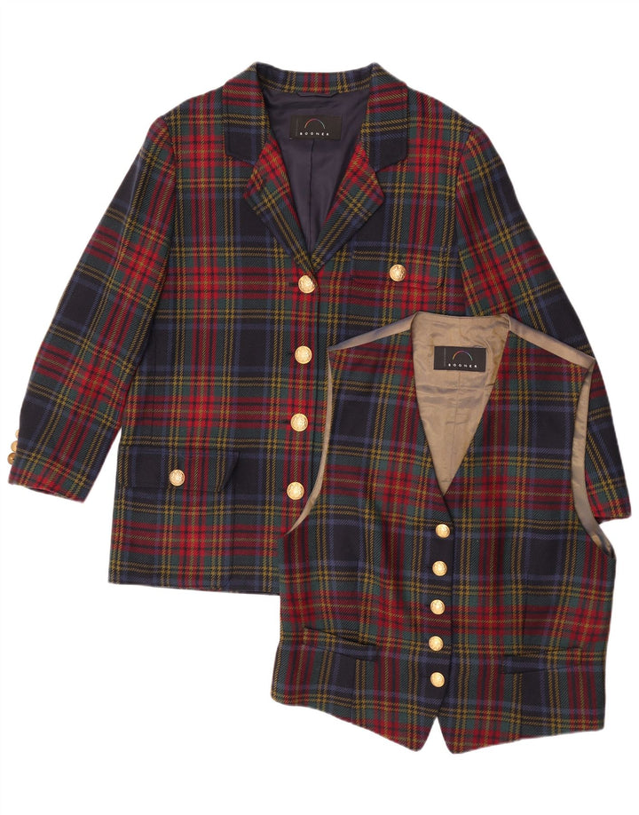Set da donna Bogner a 4 bottoni, 2 pezzi, UK 16, grande plaid multicolore