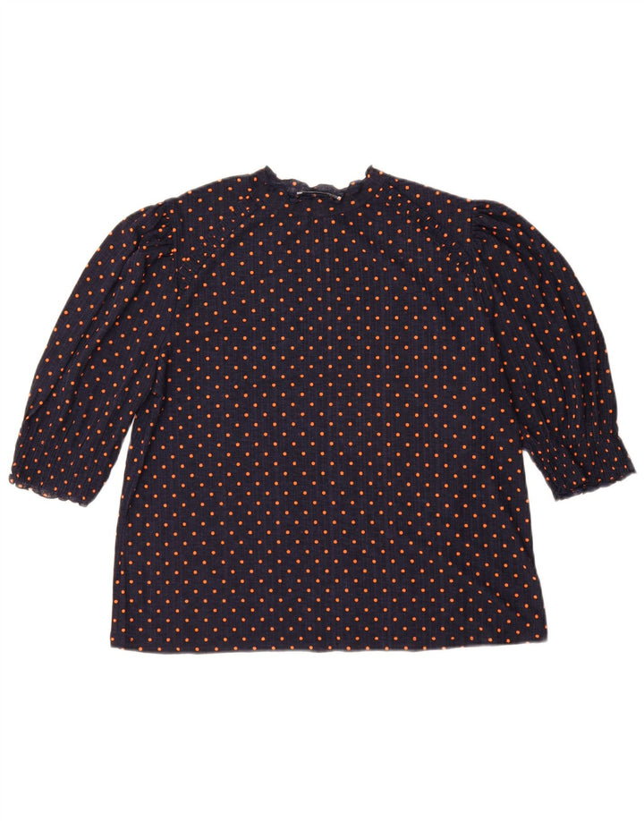 Top in camicetta da donna Zara UK 14 a pois blu navy medio