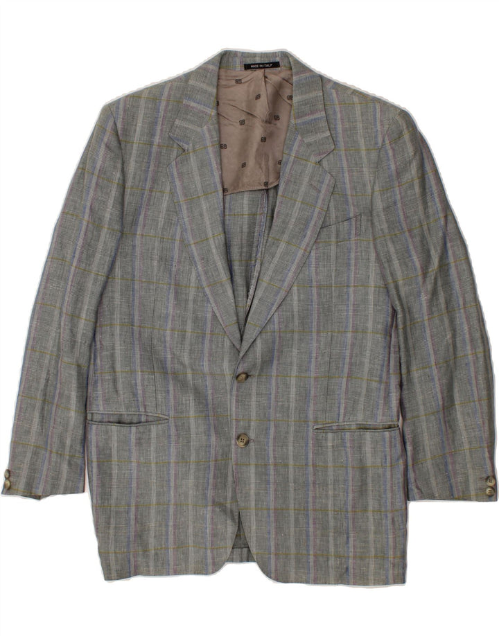 BIANCHI Mens 2 Button Blazer Jacket UK 38 Medium Grey Striped Linen Vintage Bianchi and Second-Hand Bianchi from Messina Hembry 