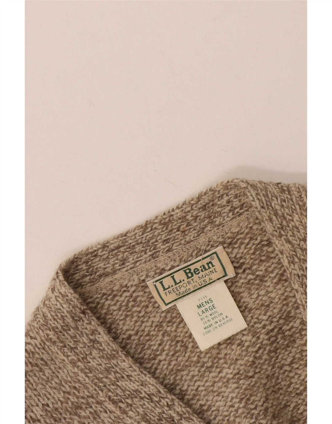 Maglione cardigan da uomo L.L.Bean grande lana screziata beige