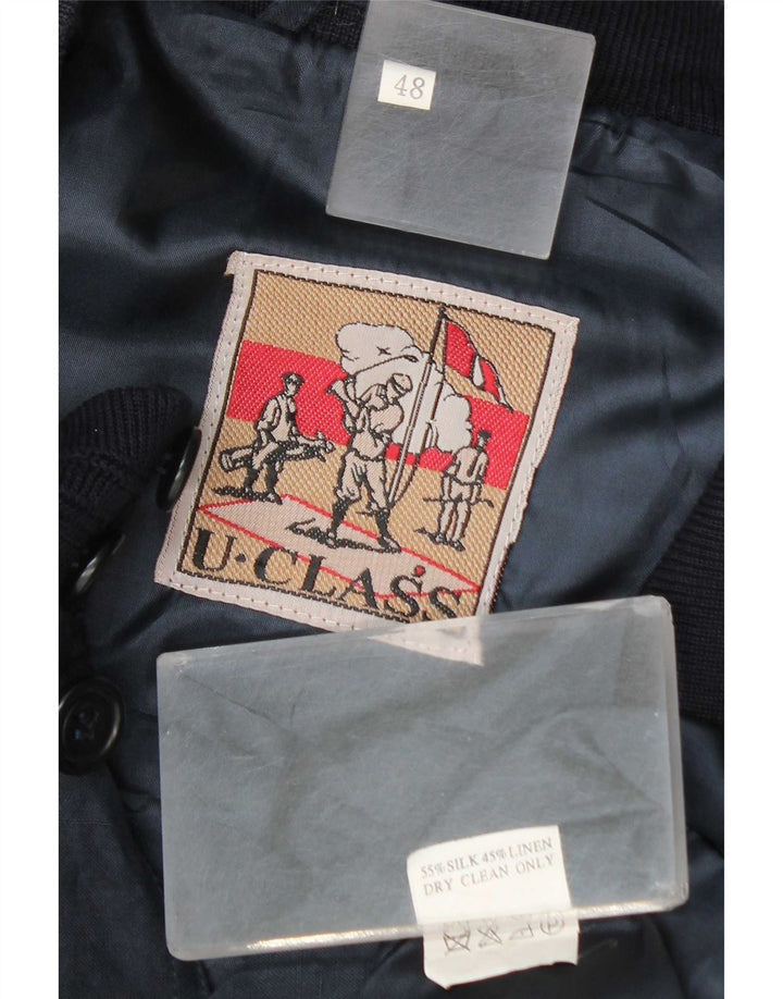 Giubbotto bomber vintage da uomo IT 48 medio in seta blu navy