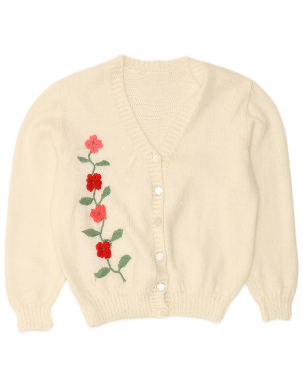 Maglione cardigan da donna VINTAGE UK 16 grande floreale bianco sporco