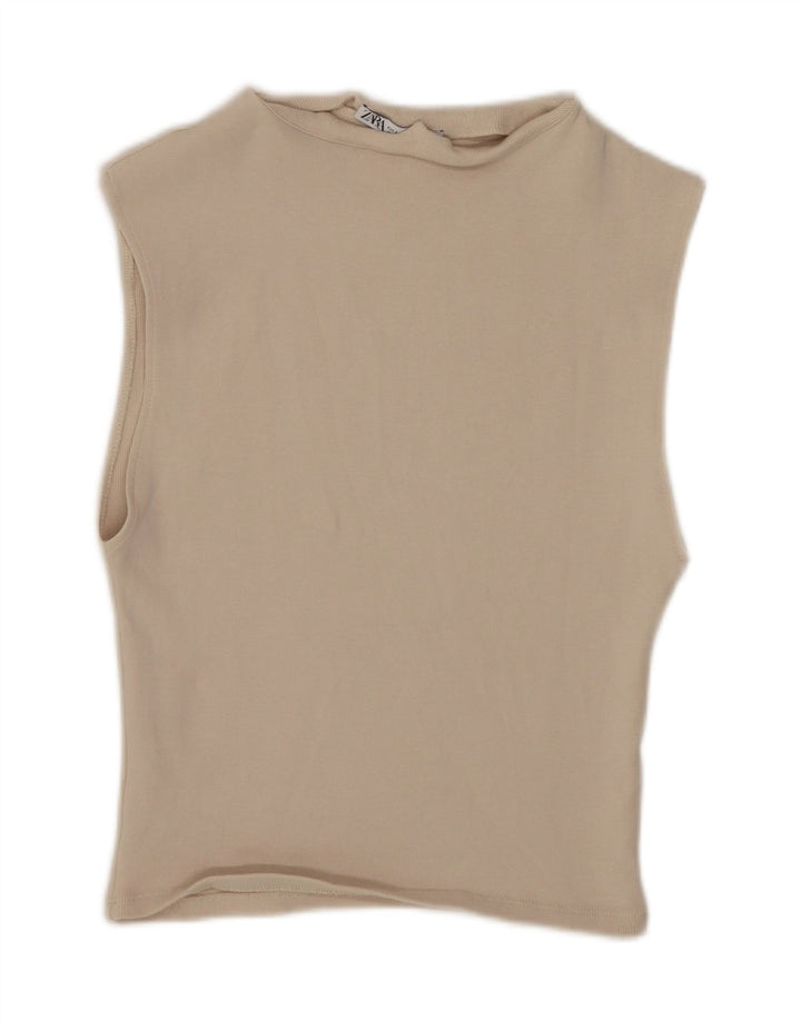 Canotta corta da donna Zara UK 14 grande beige
