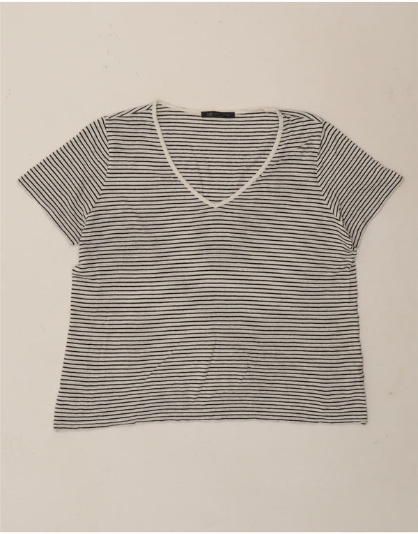 Marks & Spencer Womens T-Shirt Top UK 14 Large White Striped Flax Nautical