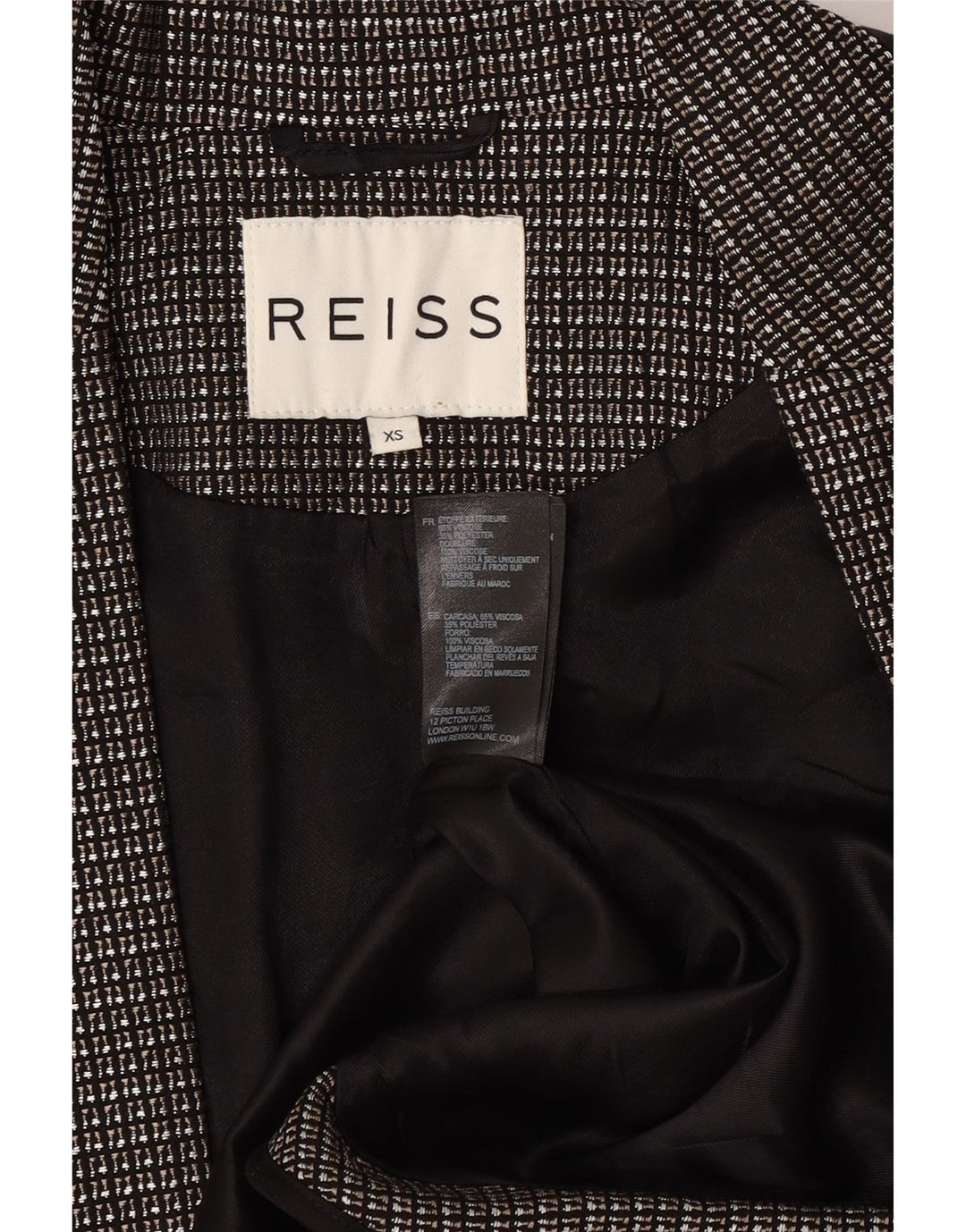 Giacca Reiss Open Blazer da donna UK 6 XS viscosa a quadri nera