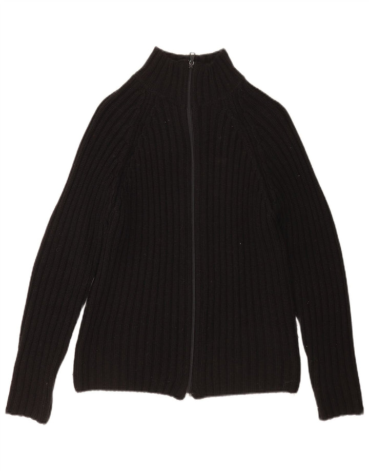 Maglione cardigan con zip intera da donna Zara UK 16 grande lana nera