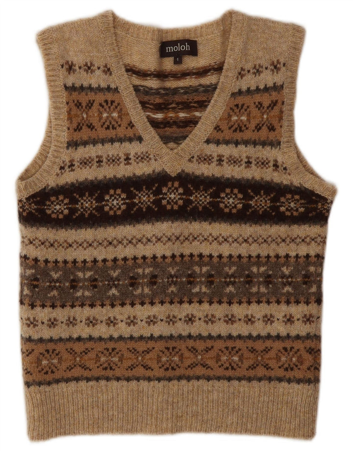 Canotta da donna MOLOH taglia 1 piccola classica in lana Fair Isle marrone