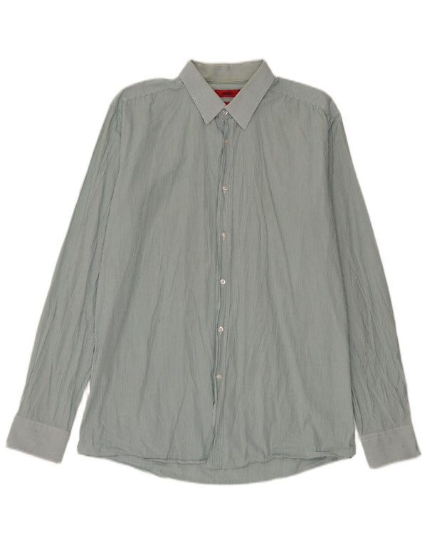 Camicia da uomo slim fit Hugo Boss grande cotone gessato blu