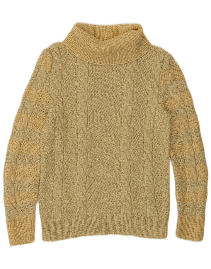 Maglione maglione vintage da donna con collo alto UK 10 piccolo giallo