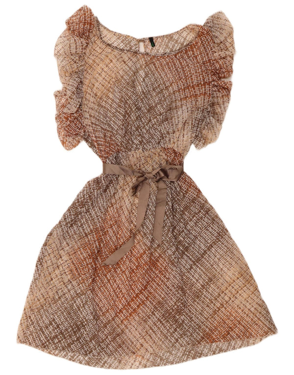 BENETTON Abito da donna a trapezio a pipistrello UK 12 Beige medio a quadri