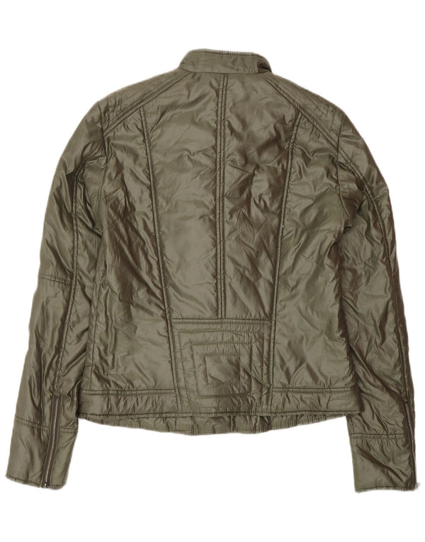 Trussardi Womens Biker Jacket IT 42 Medium Green Polyester