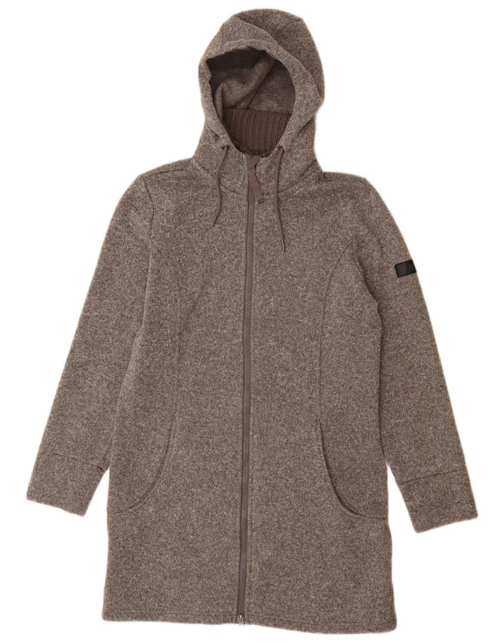 Maglione con cappuccio e zip a lunga lunghezza da donna VINTAGE UK 14 Poliestere grigio medio