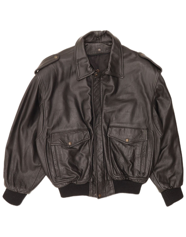 Giubbotto bomber militare vintage da uomo IT 48 medio in pelle nera