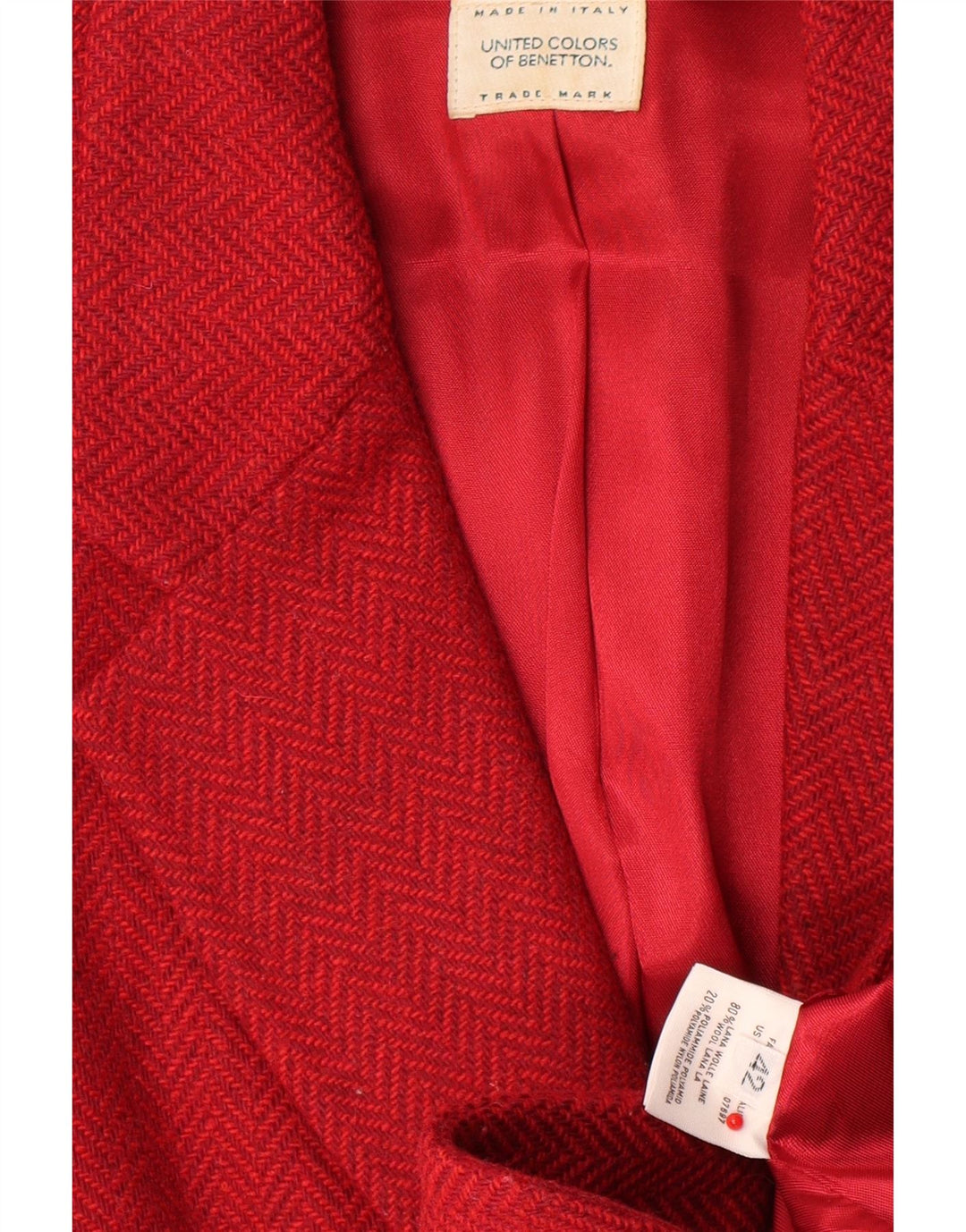 Giacca Blazer a 2 Bottoni da Donna Benetton IT 42 Medio Rosso Lana Spinata Di Pesce