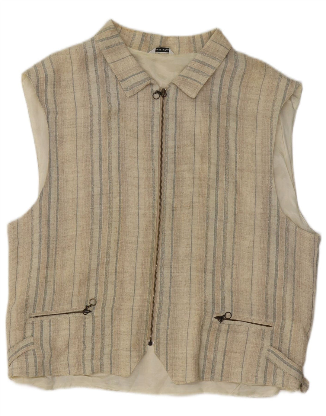 Gilet vintage da uomo a righe beige medio