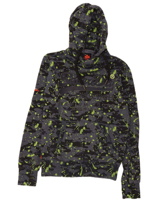 Felpa con cappuccio grafica da uomo Superdry XS in cotone mimetico grigio sportivo
