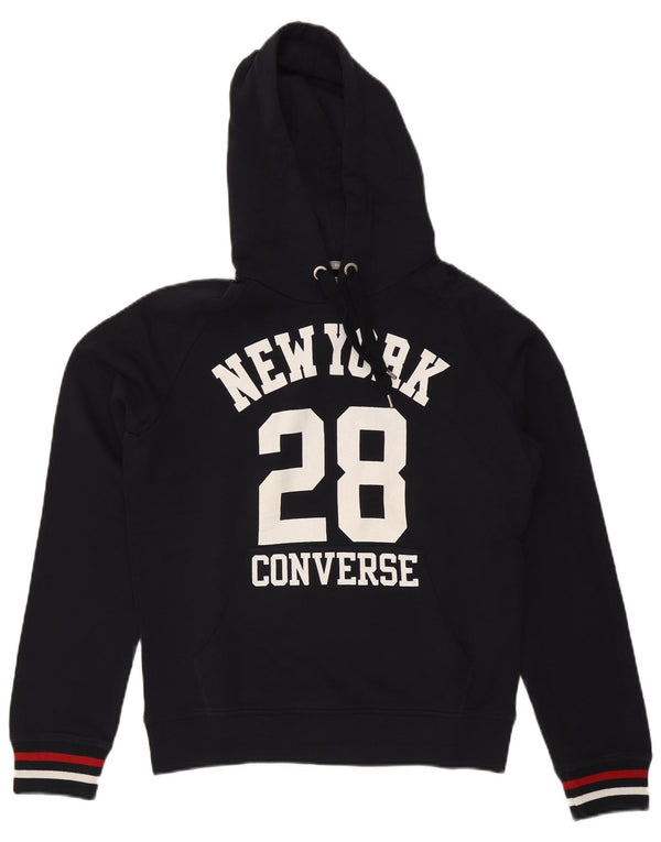 Maglione con cappuccio grafico da uomo Converse piccolo in cotone a righe blu navy