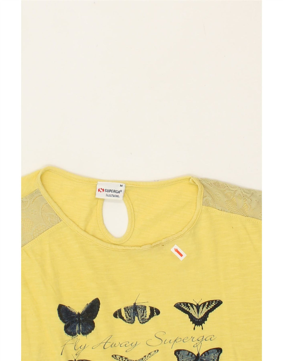 SUPERGA Womens Graphic T-Shirt Top UK 14 Medium Yellow Cotton Vintage Superga and Second-Hand Superga from Messina Hembry 