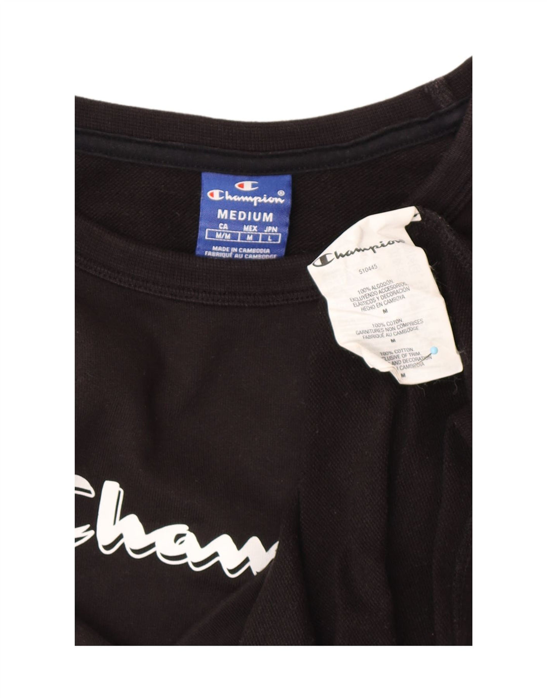 CHAMPION Top corto con grafica da donna manica lunga UK 12 cotone nero medio