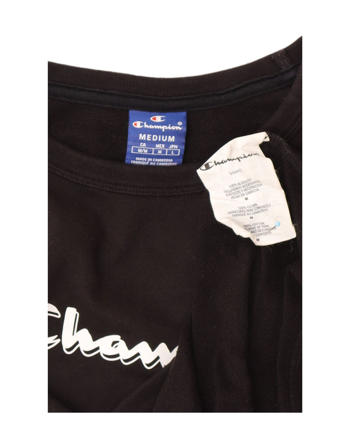 CHAMPION Top corto con grafica da donna manica lunga UK 12 cotone nero medio