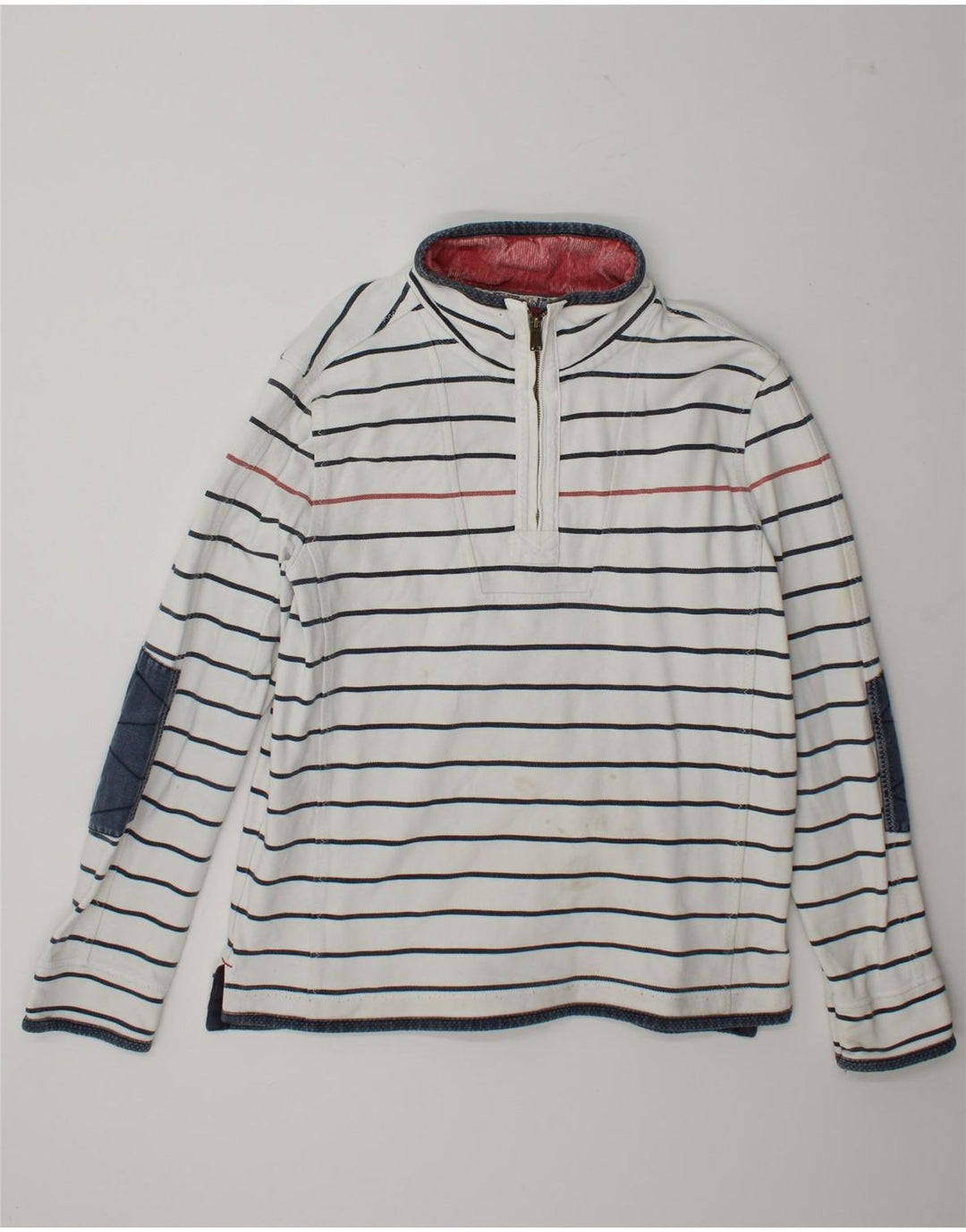 Felpa da uomo con collo con zip Fat Face, maglione grande, cotone a righe bianche