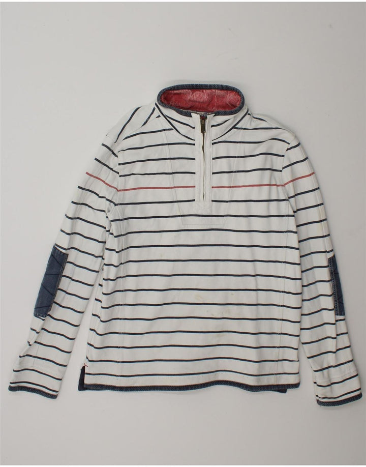 Felpa da uomo con collo con zip Fat Face, maglione grande, cotone a righe bianche