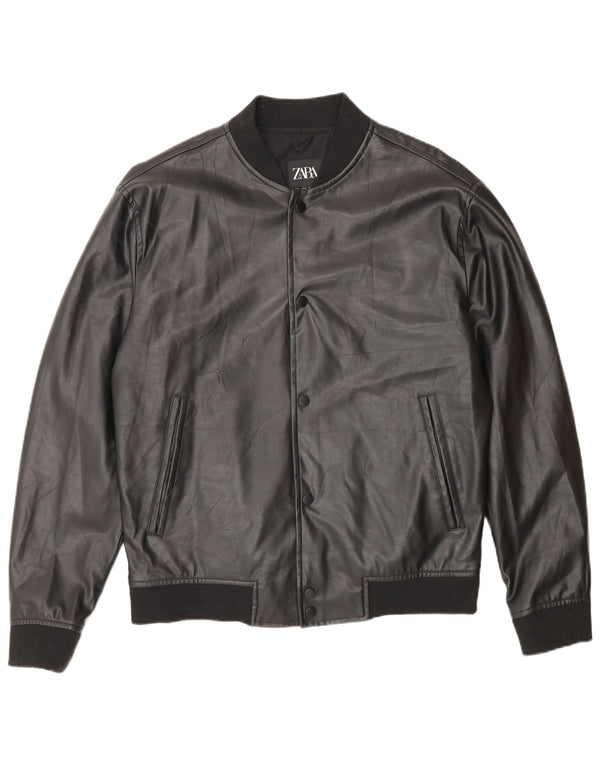 Giacca da uomo in ecopelle Zara UK 40 grande poliestere nero