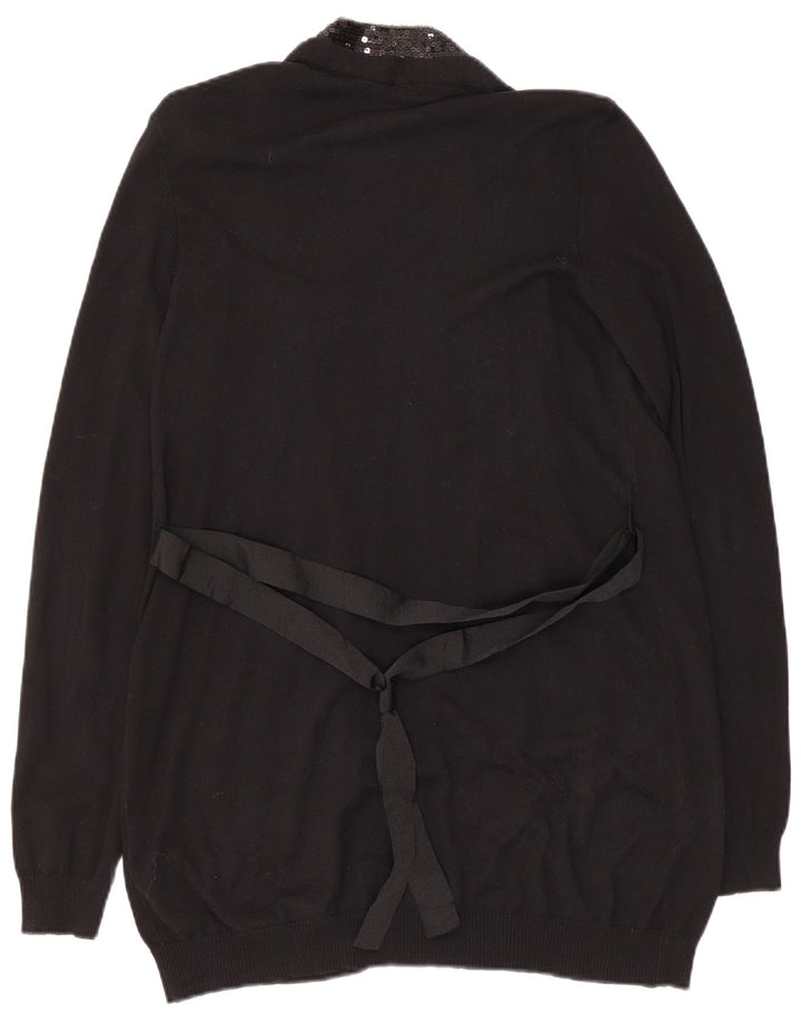 Maglione cardigan aperto da donna Sisley UK 14 grande cotone nero