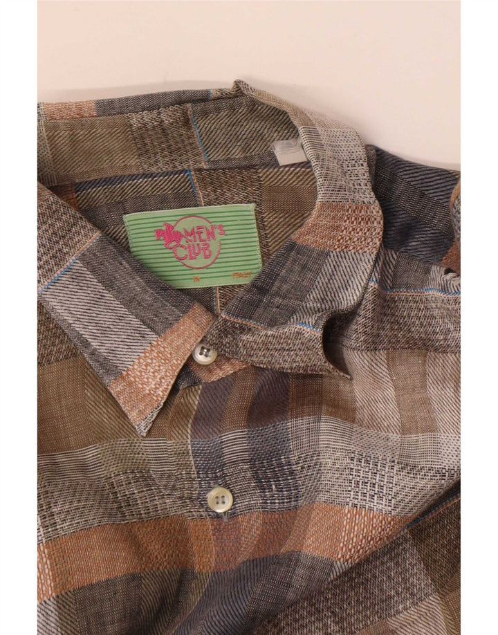 Camicia vintage da uomo a maniche corte grande scozzese marrone