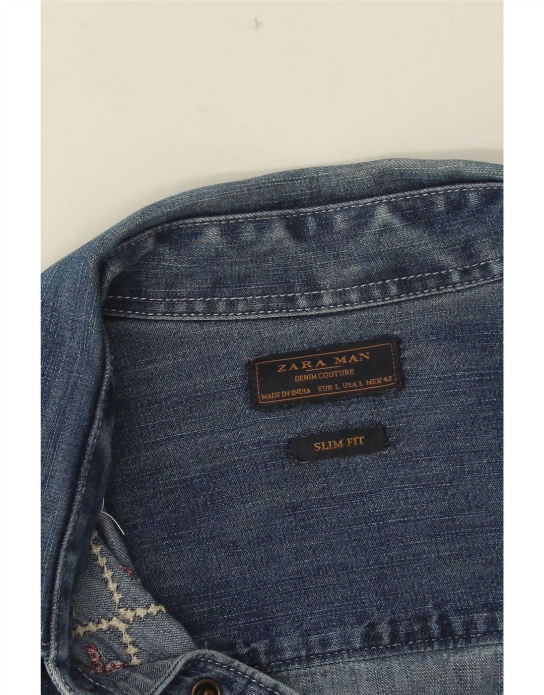 Camicia di jeans slim fit Zara da uomo, grande blu geometrica